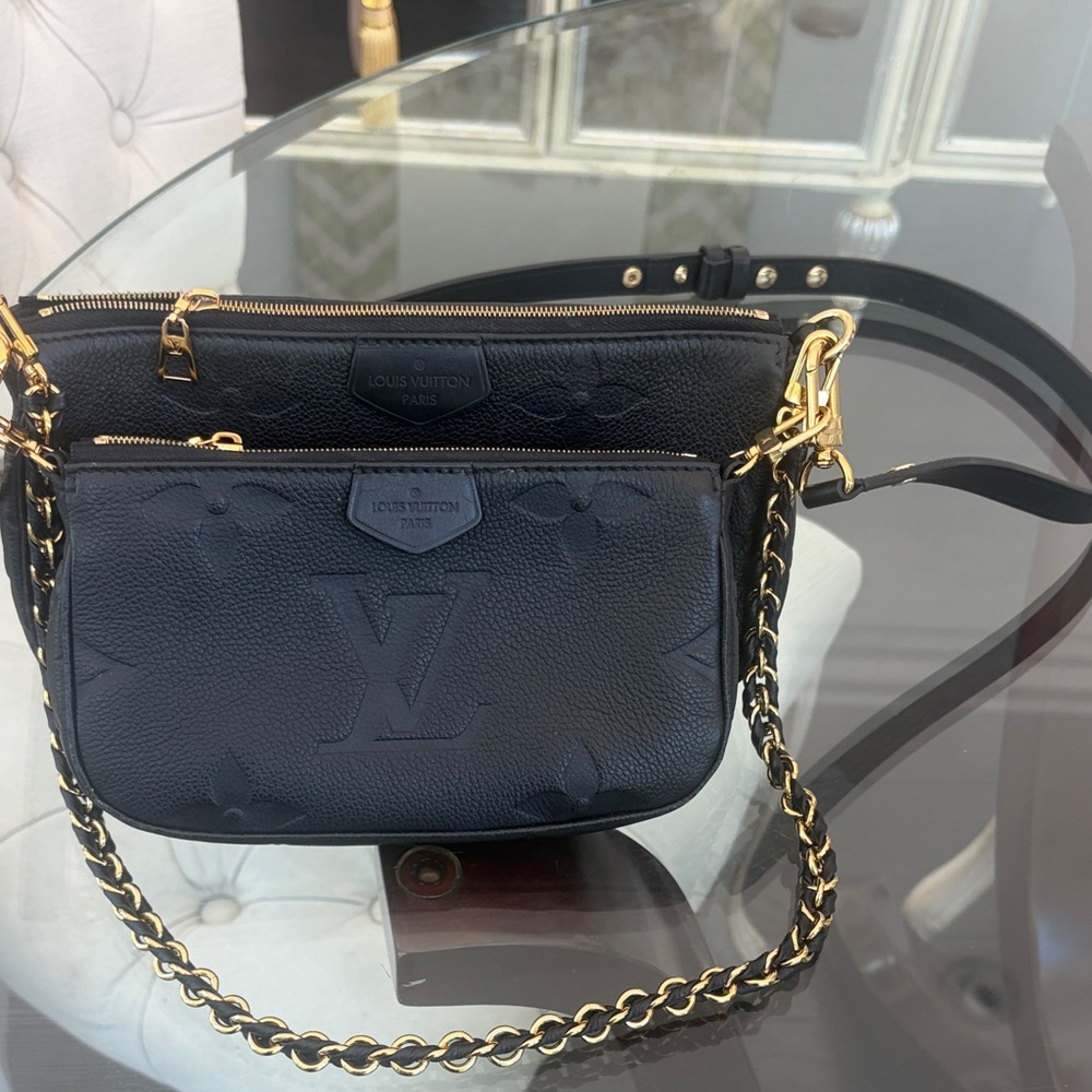 Louis Vuitton Black Embossed Multi Pouch Crossbody Bag with Gold Chain
